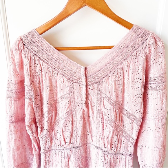 LOVESHACKFANCY Cheri Eyelet Dress Melrose Pink 4 - Picture 9 of 11